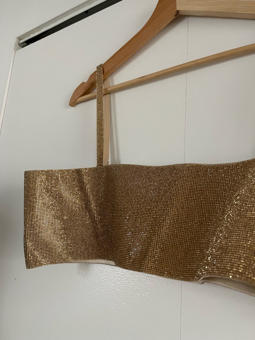 Nué Gold Sequin Strap Crop Top - Sparkle Evening Tank - Picture 2 of 4